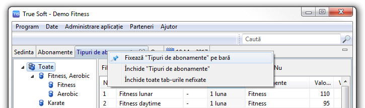 Meniu configurare tabs